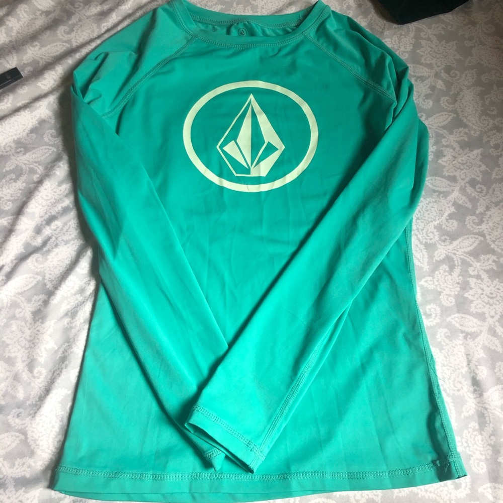 Volcom Women's Teal Long-Sleeve Rash Guard with White Logo